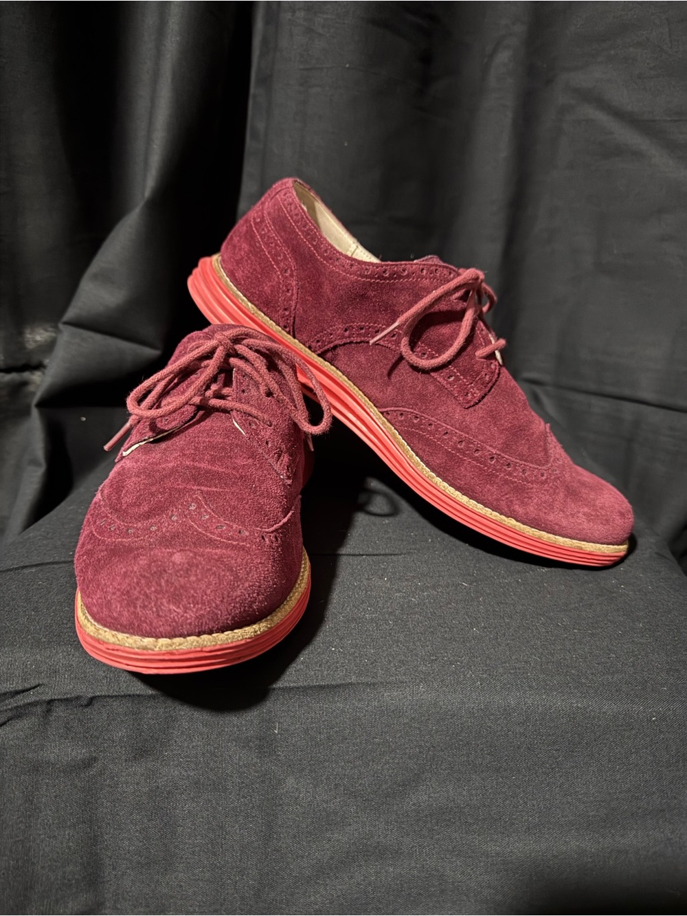 Women’s Cole Haan Burgundy Suede Wingtip Oxfords - Stylish Lace-Up Dress Shoes